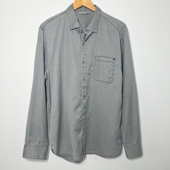 Tommy Bahama Button Down Shirt Large Gray Soft Casual Long Sleeve Top Lux - Picture 1 of 12